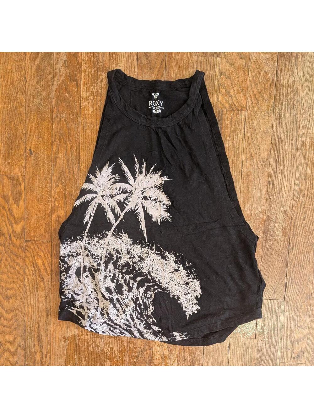 Roxy Black Tank Top with White Palm Wave Graphic